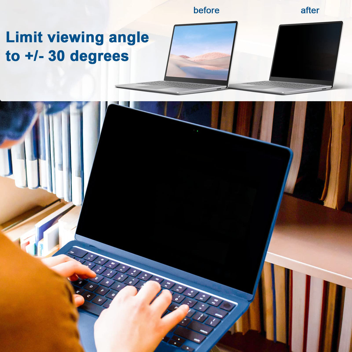 IPROKKO Laptop Privacy Screen 13.3 Inch 16:9 Anti-Blue Light Filter
