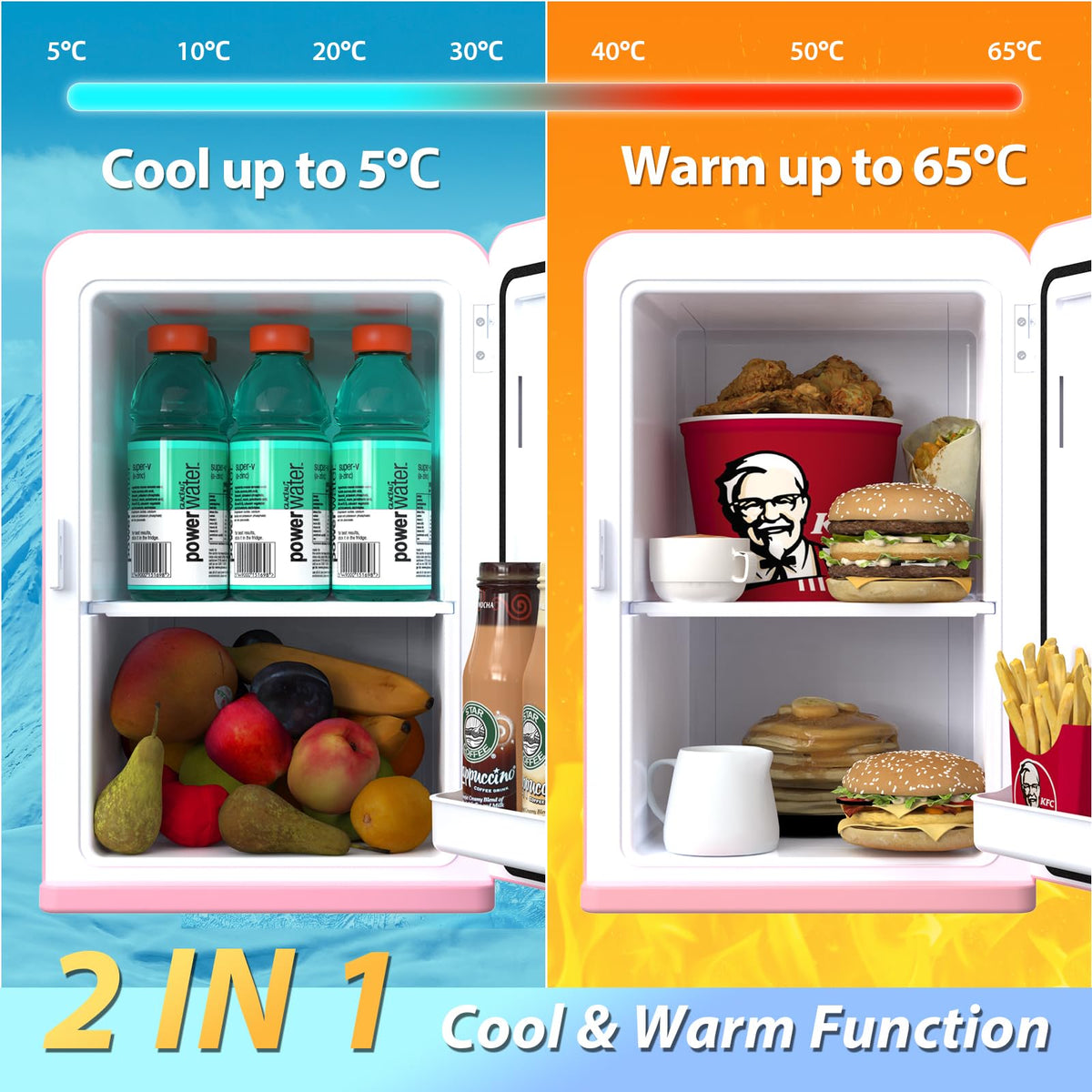 Mini Fridge 15 Liter/21 Cans, Upgrade Portable AC+DC Power Small Fridge for Bedroom, Car, Office, Thermoelectric Cooler and Warmer Skincare Fridge for Food, Drinks, Cosmetics, Max & ECO Mode