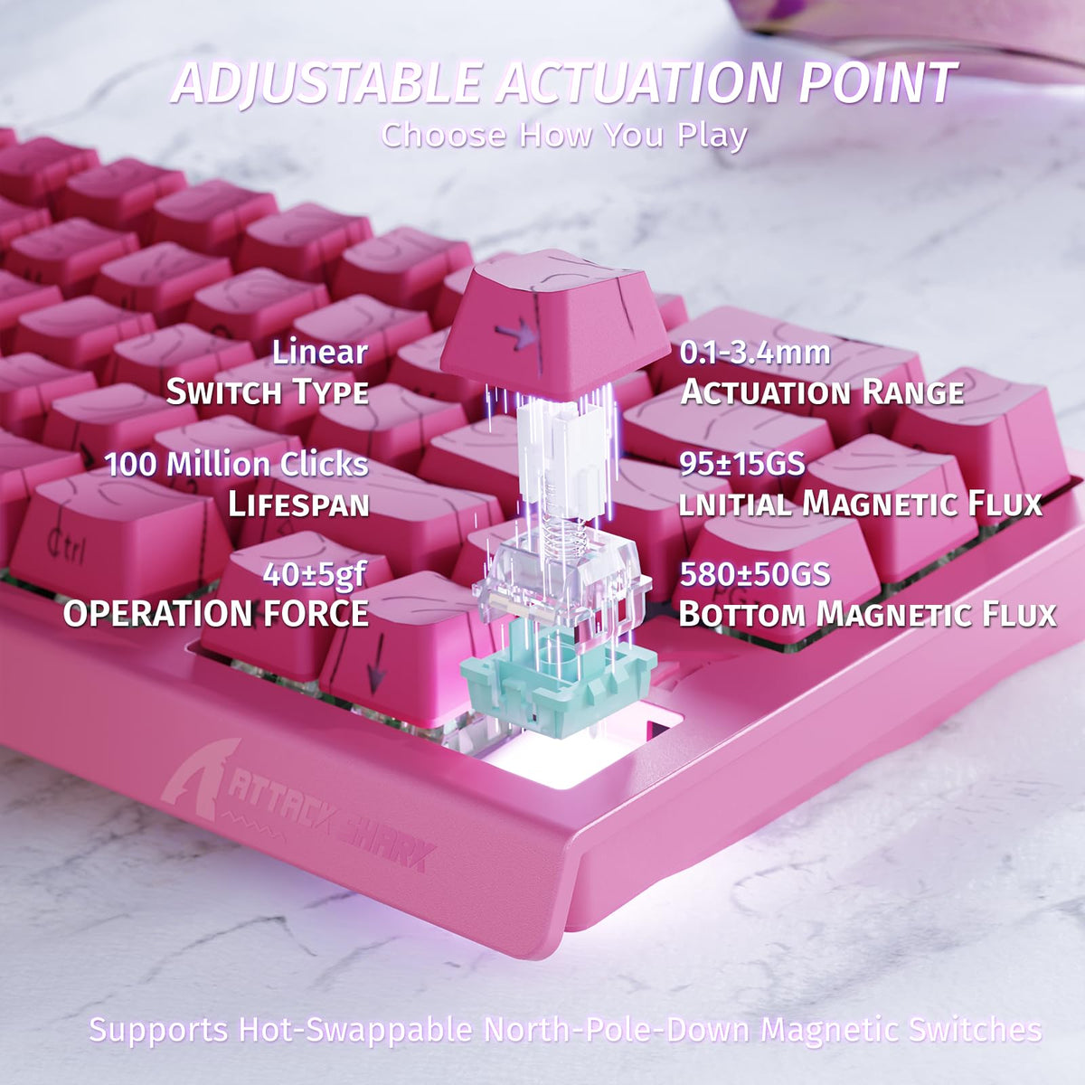 ATTACK SHARK X68 HE 8000Hz Rapid Trigger Keyboard, 0.01mm RT Accuracy Wired Gaming Keyboard with Magnetic Switch, Adjustable Actuation, Rapid Trigger, Snap Tap, RGB Lighting for PC/Mac, Black