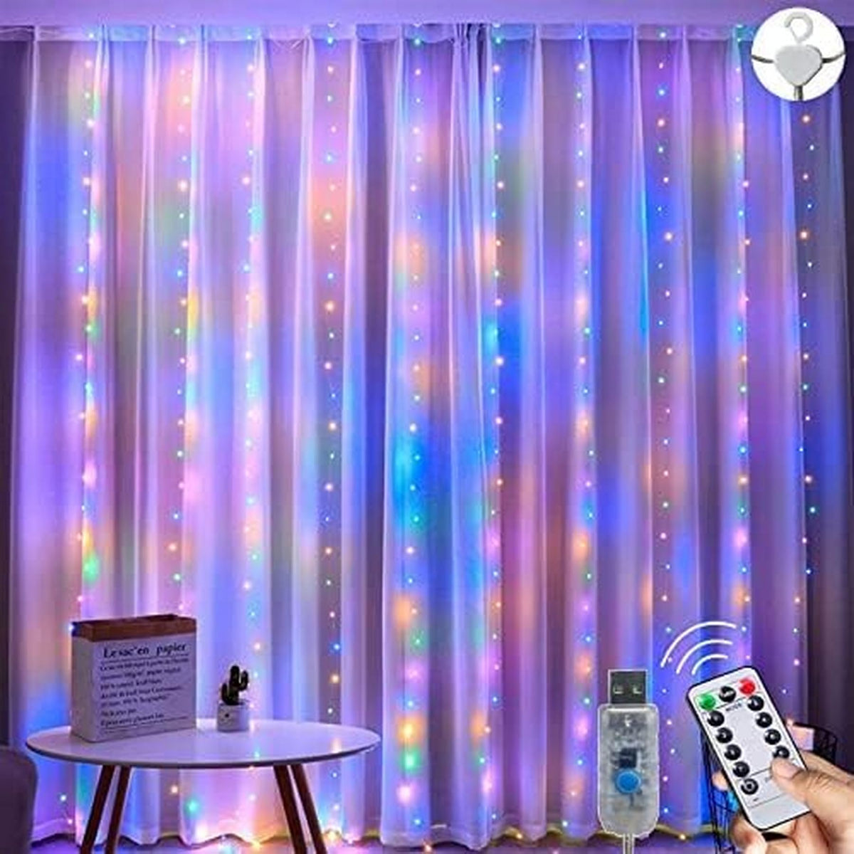 Lezonic Curtain Fairy Lights, 3m×3m 300LED Curtain String Lights Plug in