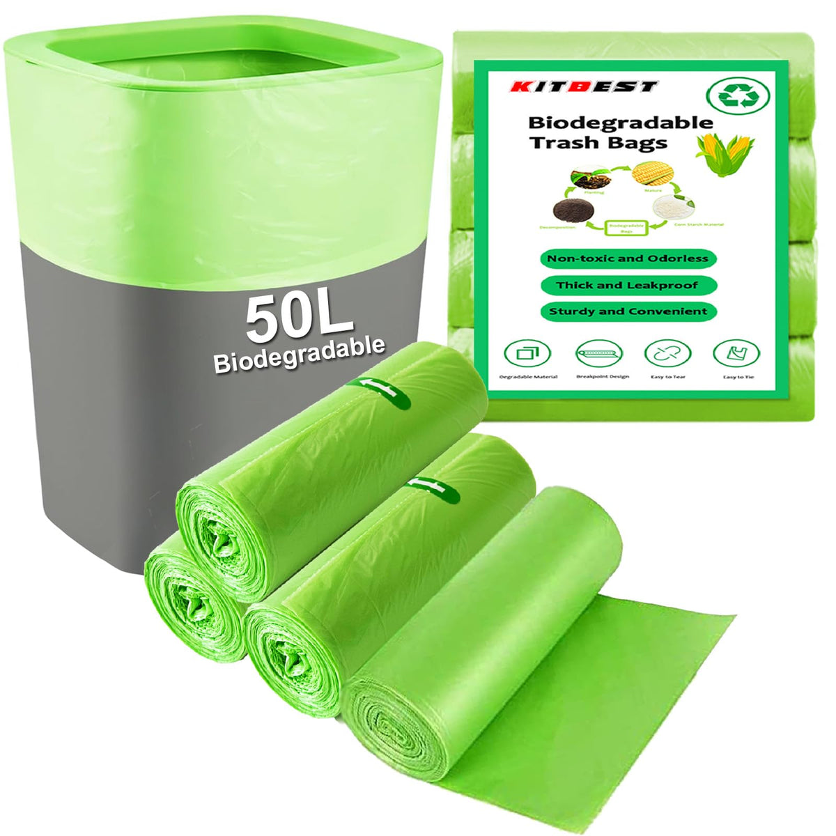 KITBEST 10L Biodegradable Bin Liners 120 Count Food Waste Trash Bags Small