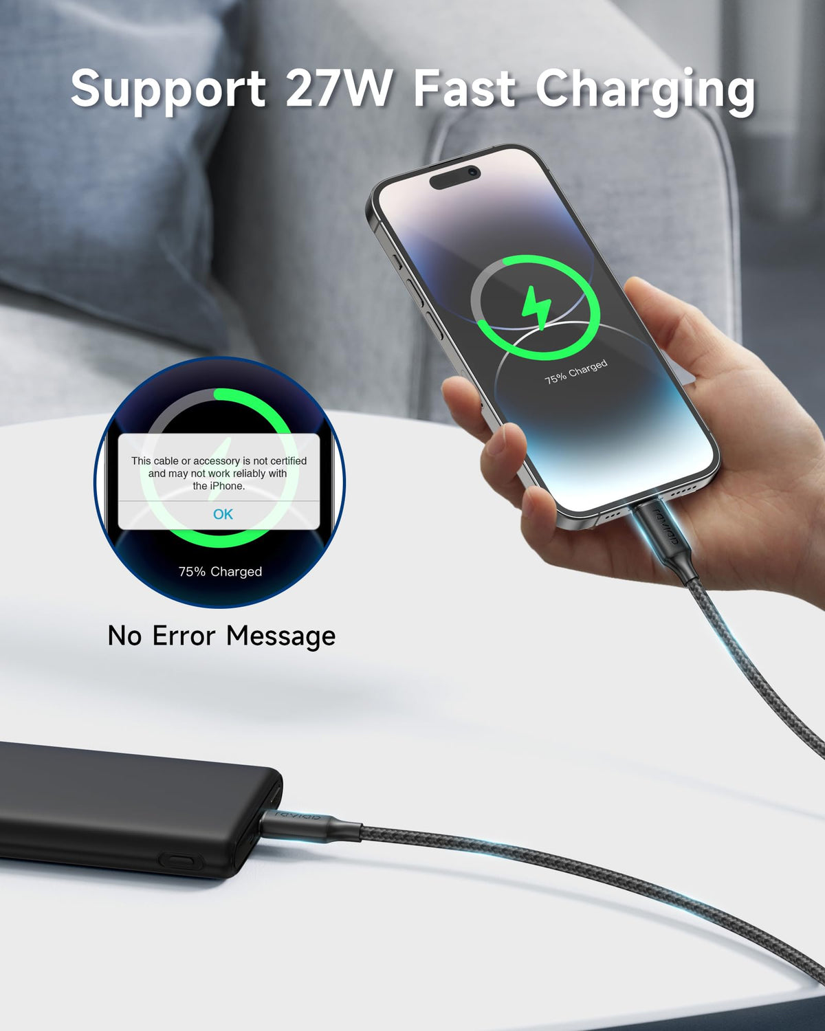 RAVIAD USB C to Lightning Cable 1M [MFi Certified]iPhone Fast Charger Cable