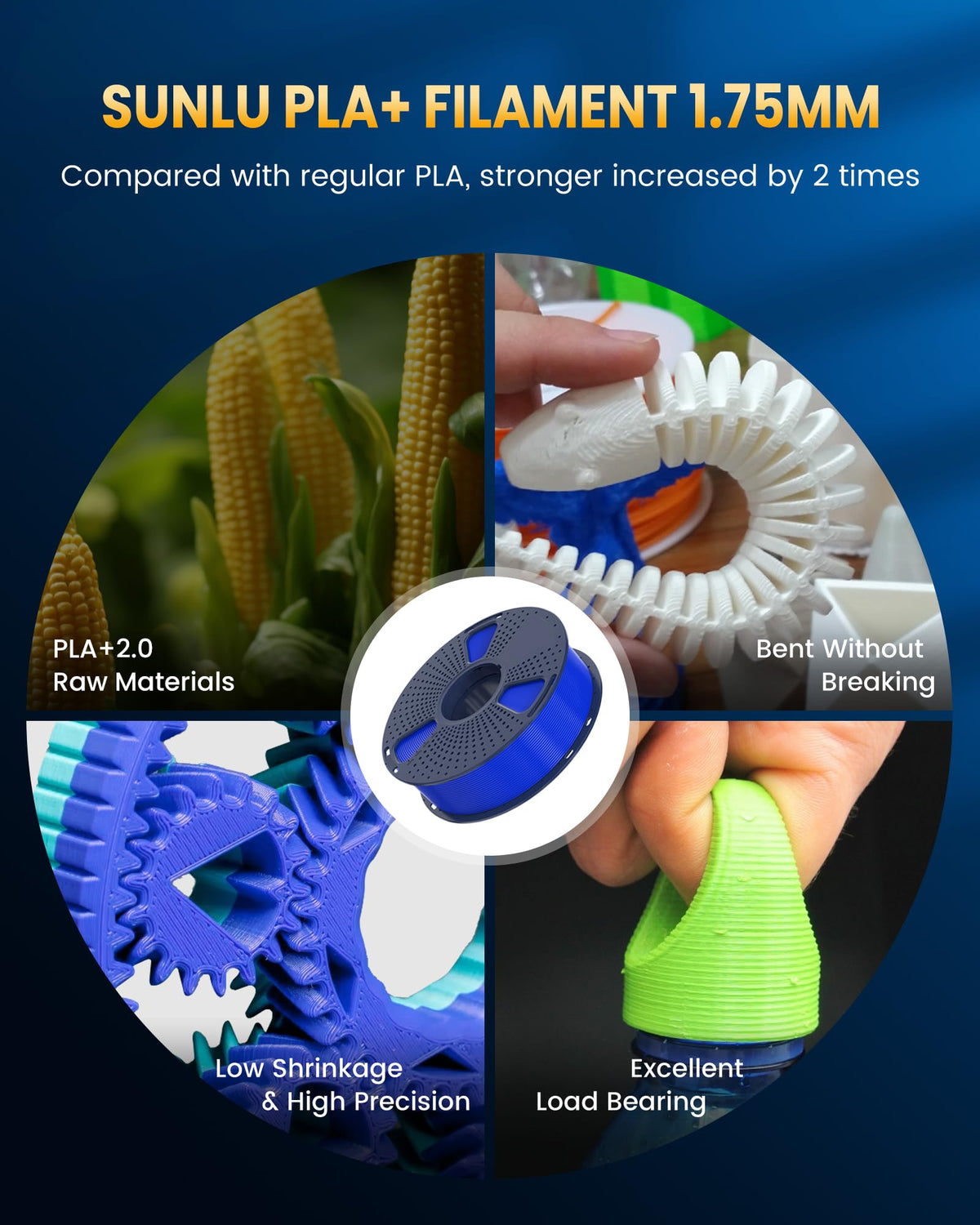 SUNLU Upgrade PLA+2.0 Filament, Next-Gen PLA+ 3D Printer Filament 1.75mm