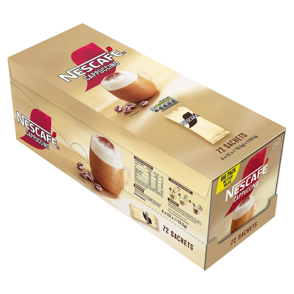 NESCAFÉ Cappuccino Instant Coffee Sachets - 72 x 15.5g