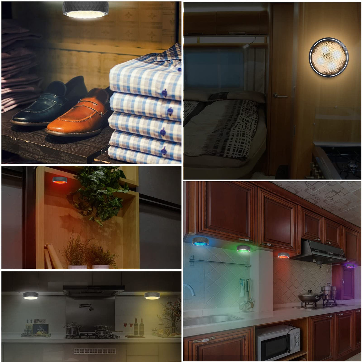 Under Cabinet Lights, Wireless LED Puck Lights Remote Control, 4000K Natural White Brightness Dimmable Battery Powered Touch Closet Cupboard Kitchen Wardrobe Lights, 6 Pack (White)