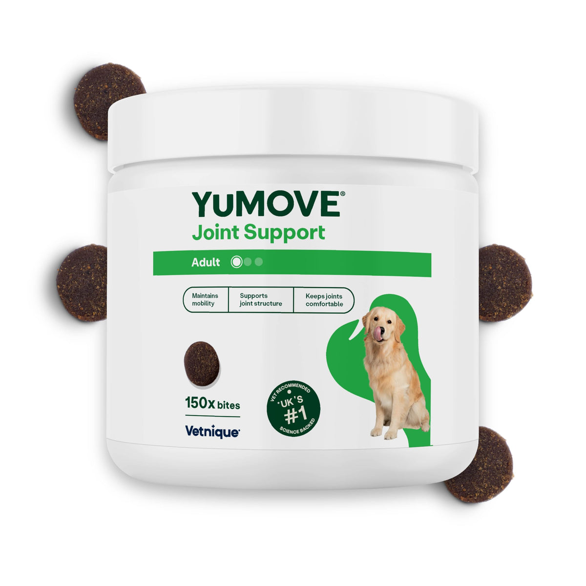 YuMOVE Joint Supplement for Dogs, Daily Bites for Joint Care, Essential Dog Hip and Joint Support for Stiff Adult Dogs with Glucosamine, Chondroitin, Green Lipped Mussel, 60 Tablets