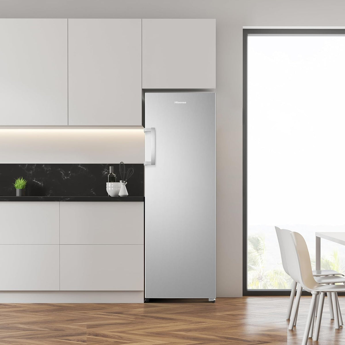 Hisense FV298N4ACE Tall Freestanding Freezer 240 Litre Capacity Total No Frost with LED Display 59D x 59.5W x 172H cm - Stainless Steel, Silver