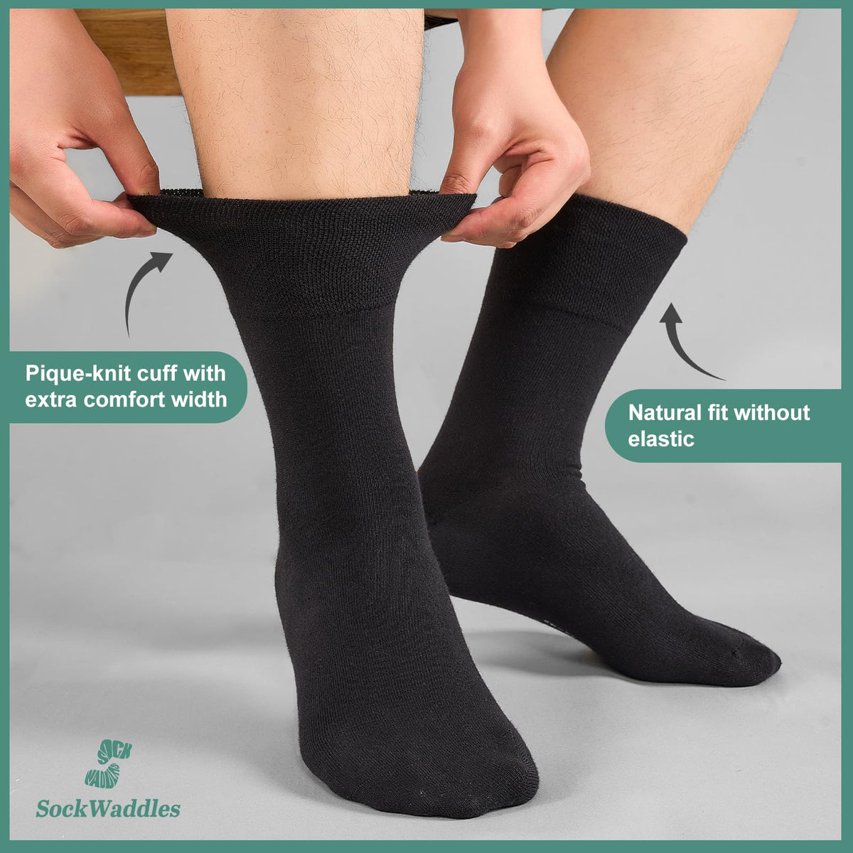 SockWaddles Diabetic Socks for Men & Women, 6 Pairs, Soft Loose Top