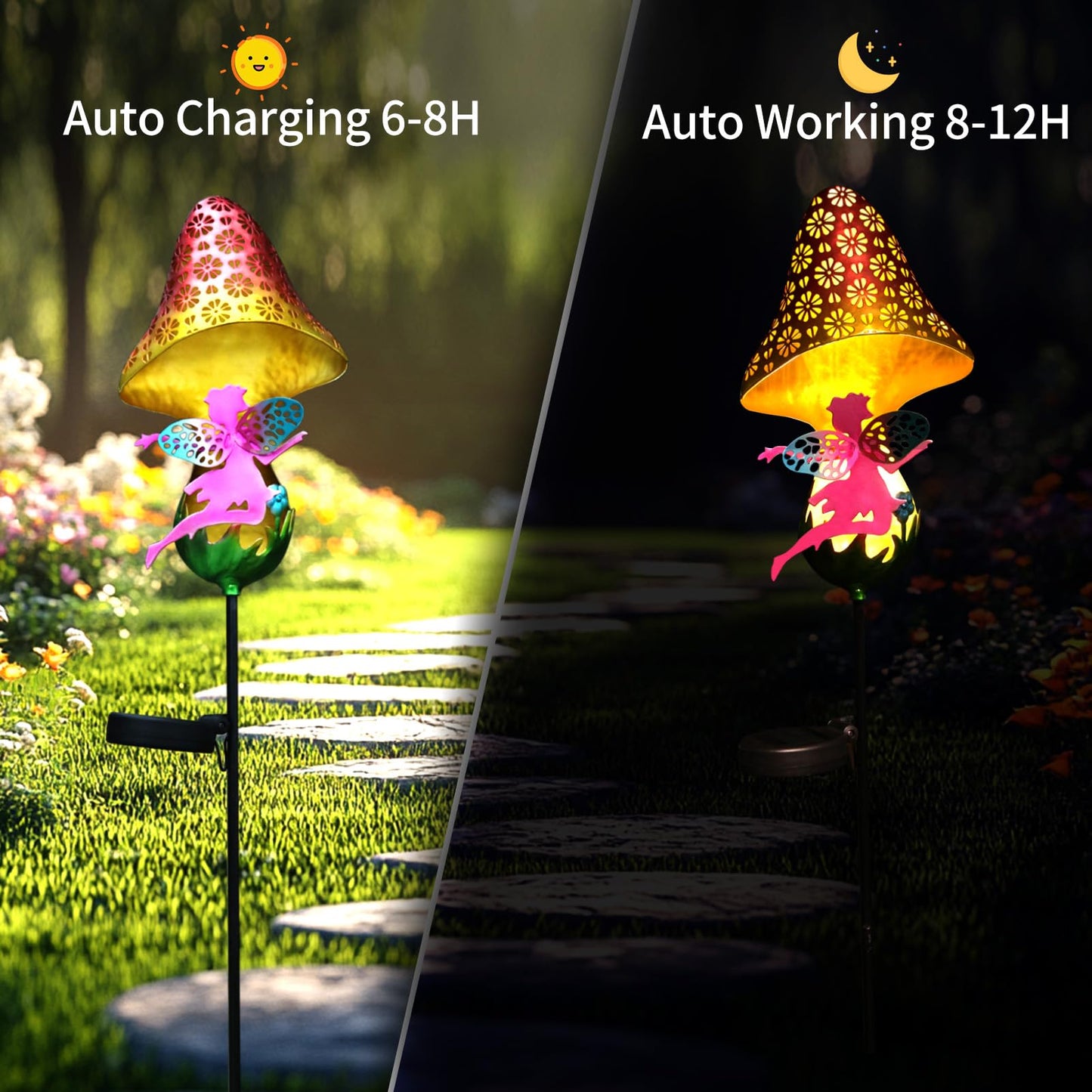 ZKLiLi Solar Lights Garden Decorations,Moon Fairy Light,Solar Crackle Glass Globe,Warm LED Light for Pathway Lawn Patio Courtyard Gifts for Mom Grandma Women