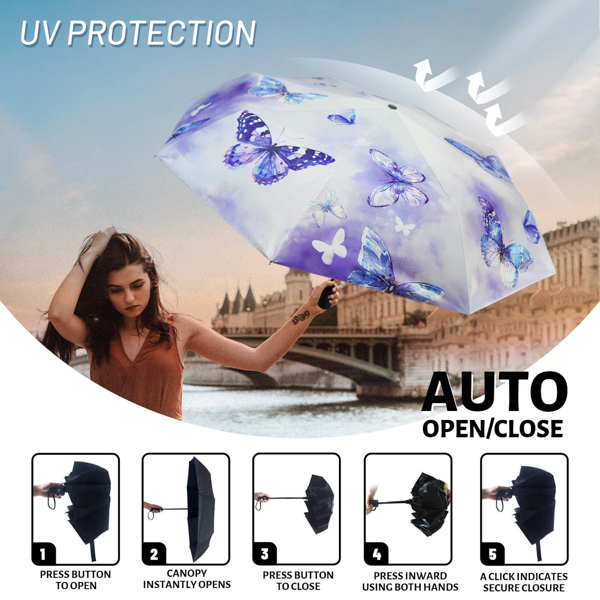 SY COMPACT Travel Umbrella Windproof Automatic Unbreakable UV Protection