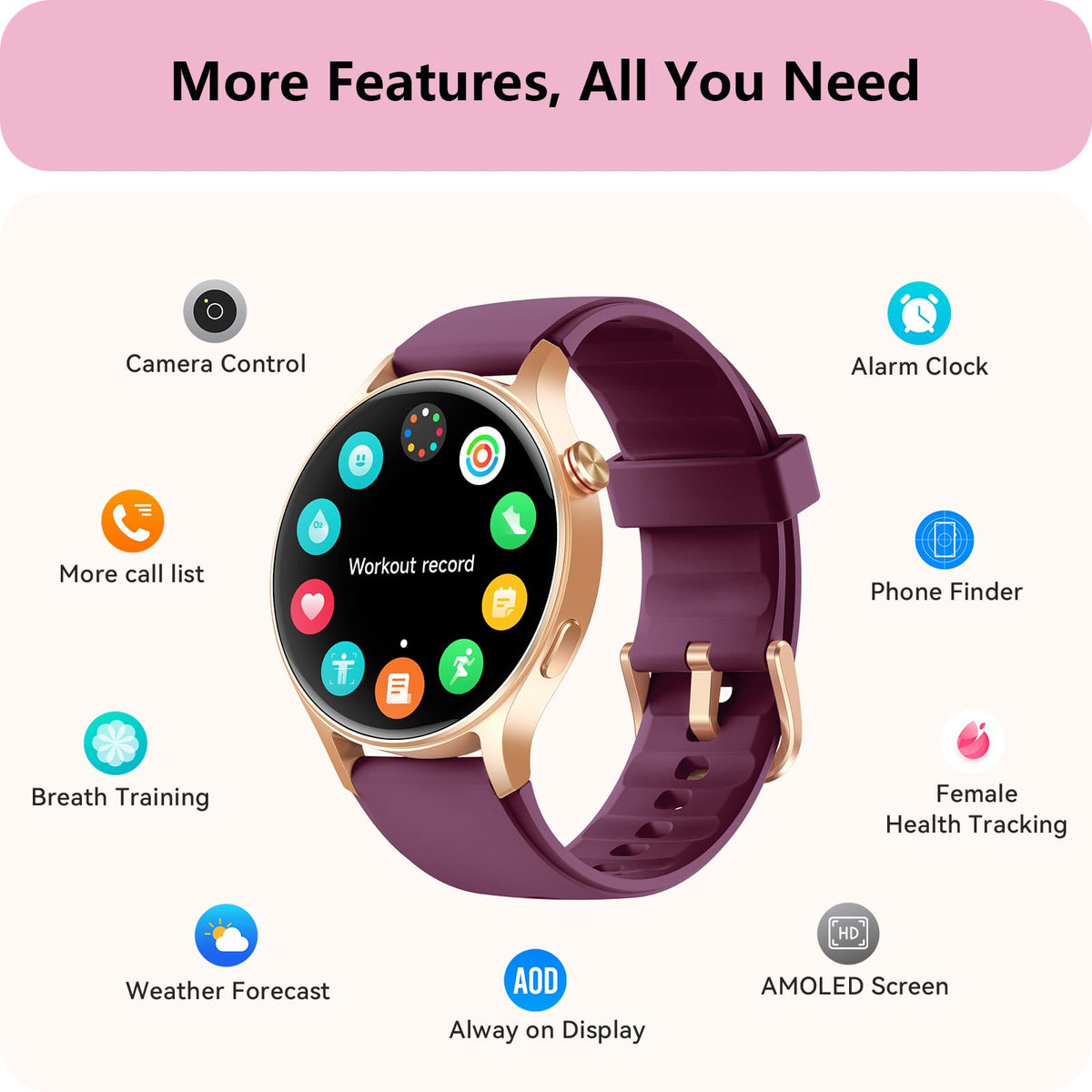 Smart Watch for Women, Answer/Make Call, 1.32'' AMOLED Ultra-Clear Screen Fitness Trackers with Heart Rate/Sleep/SpO2 Monitor, Smartwatch for iPhone/Samsung/Android, 110+ Sport Modes, 3ATM Waterproof