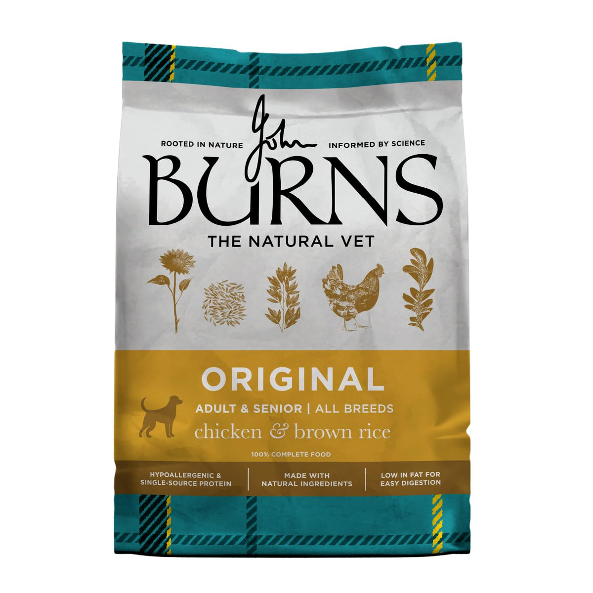 Burns Pet Nutrition Hypoallergenic Complete Dry Dog Food Adult and Senior Dog Original Chicken and Brown Rice 12 kg