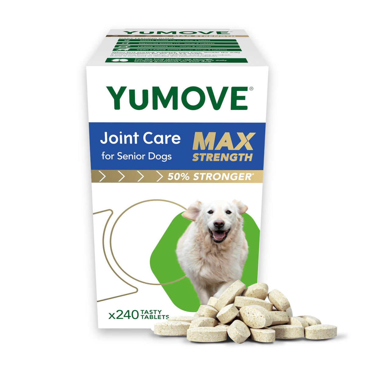 YuMOVE Max Strength Joint Supplement for Senior Dogs, Joint Care with Glucosamine, Chondroitin and Green Lipped Mussel, Age 8+, 120 Tablets