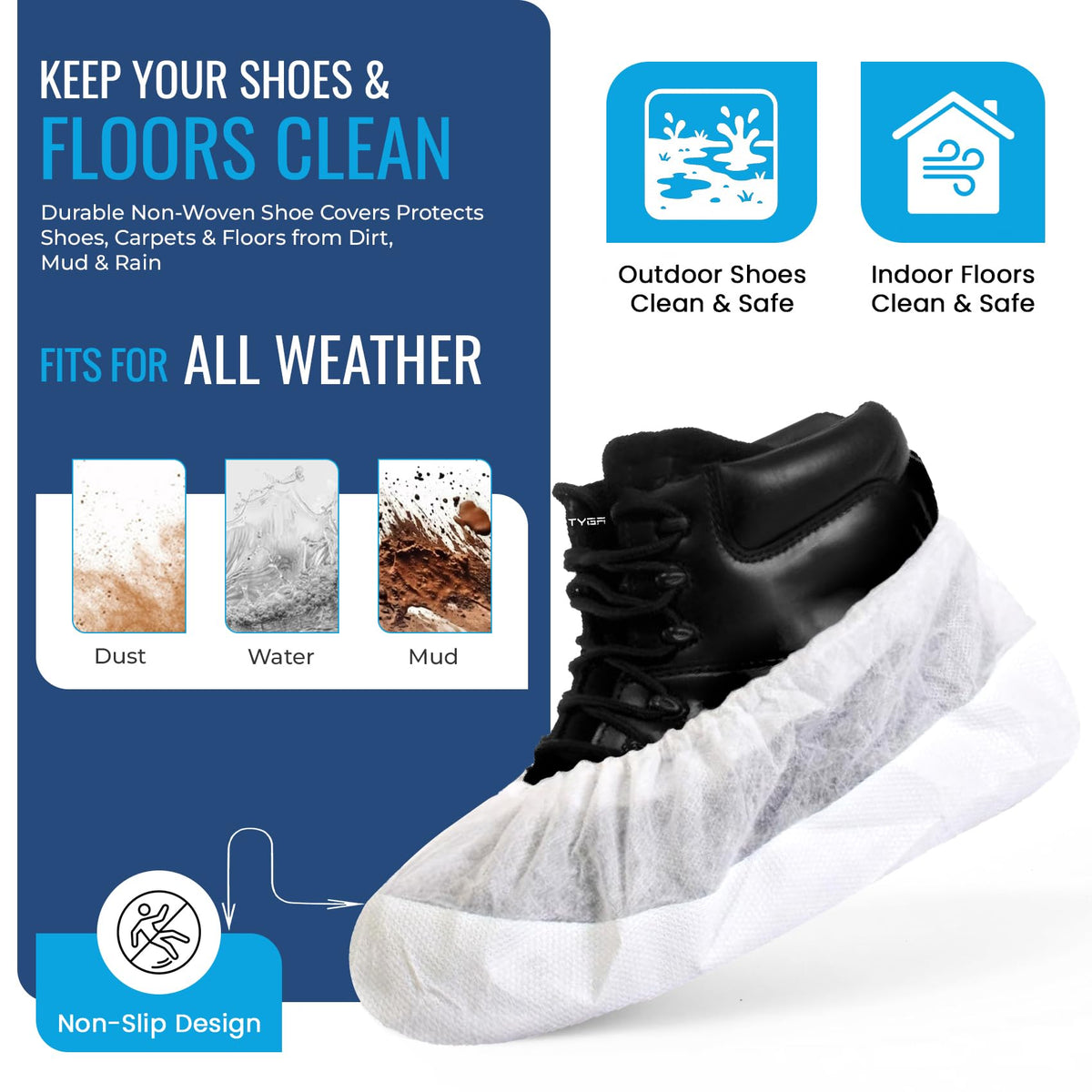 TYGA 20 Pieces Waterproof Reusable Shoe Covers - Blue