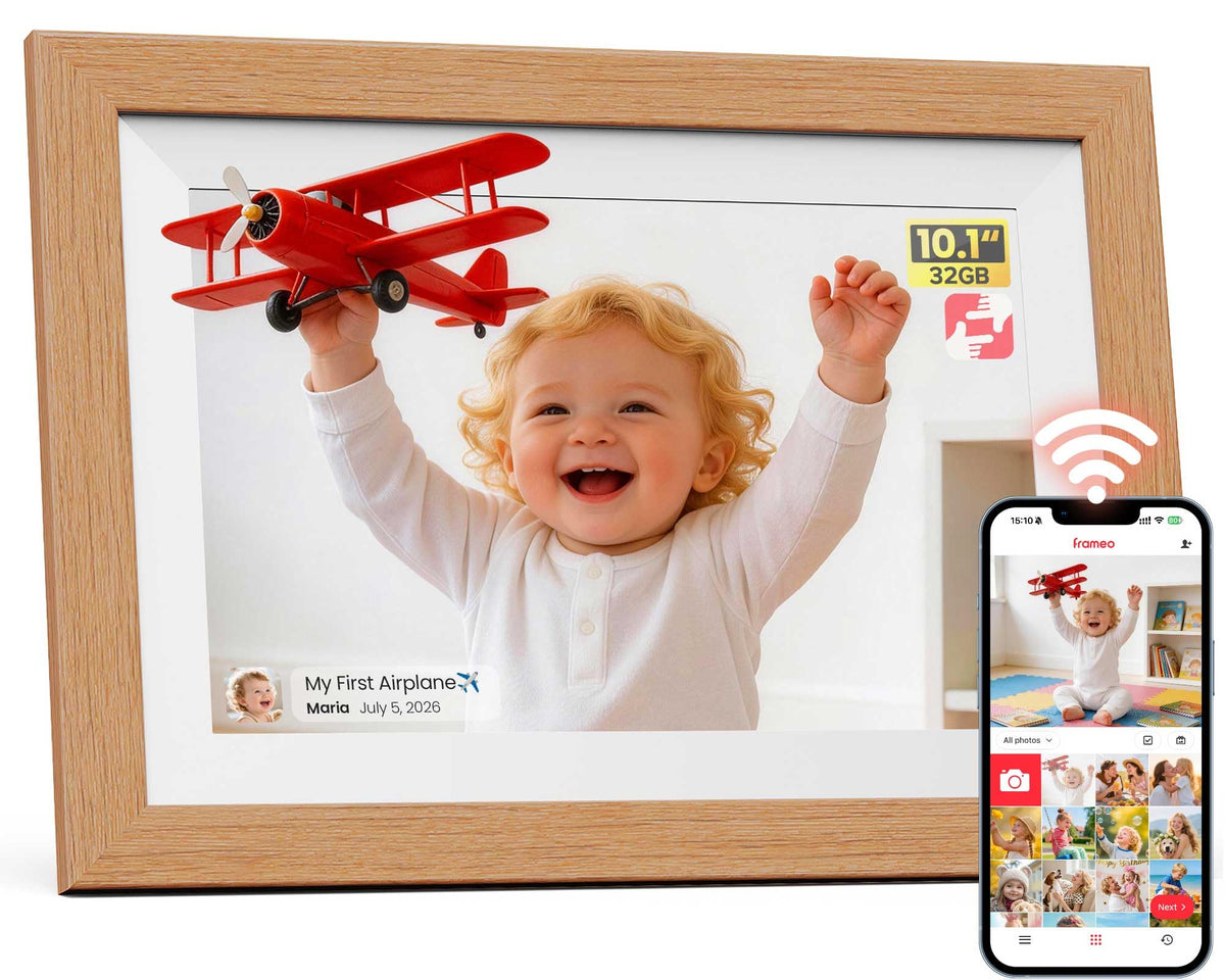 Frameo WiFi Digital Photo Frame 10.1 Inch - 1280x800 HD IPS Touch Screen Picture Frame Electronic, 32GB Memory, Auto Rotate, Wall Mountable, Digital PictureFrame for Sharing Photos and Videos