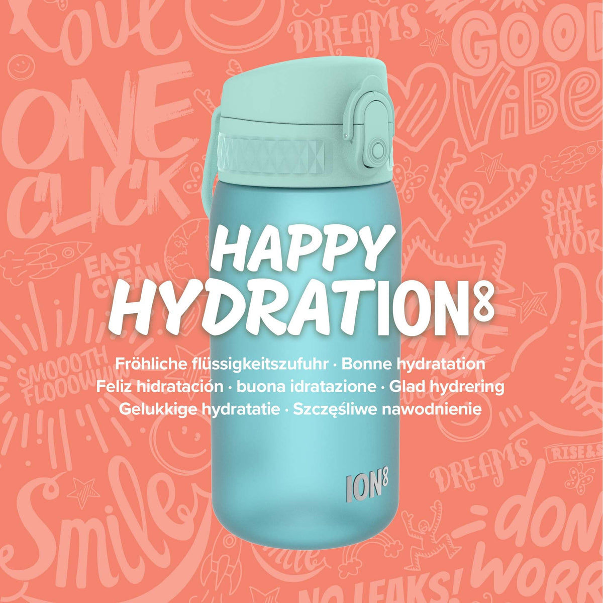 ION8 Kids Water Bottle, 350 ml/12 oz, Leak Proof, Easy to Open, Secure Lock, Dishwasher Safe, Carry Handle, Hygienic Flip Cover, Easy Clean, Odour Free, Rose Pink