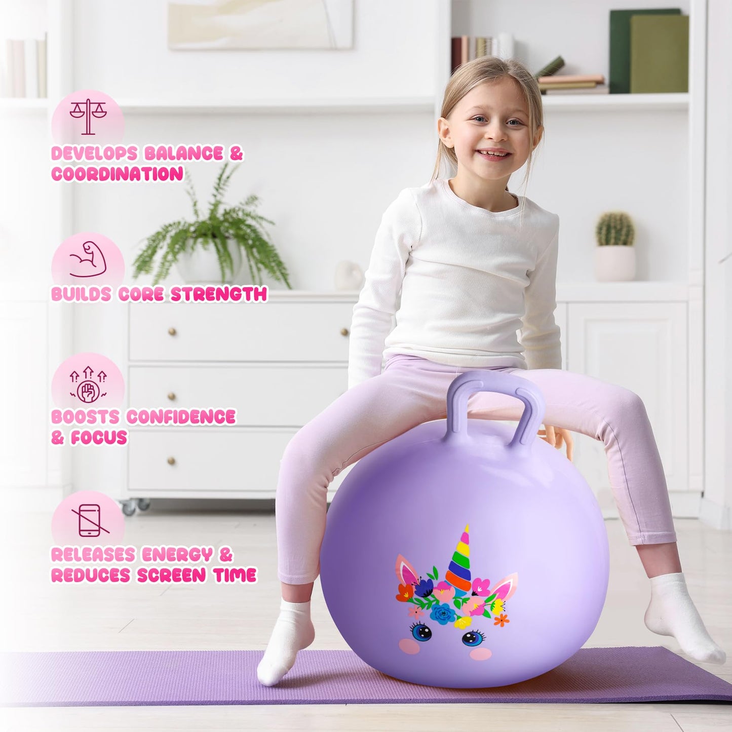 Vastoy 20 Inch Space Hopper Ball for Kids 6-9 Years - Anti-Slip Space Hopper with Hand Pump, Bouncy Inflatable Ride On Toy for Indoor Outdoor Fun, for Children (Blue Eyes)