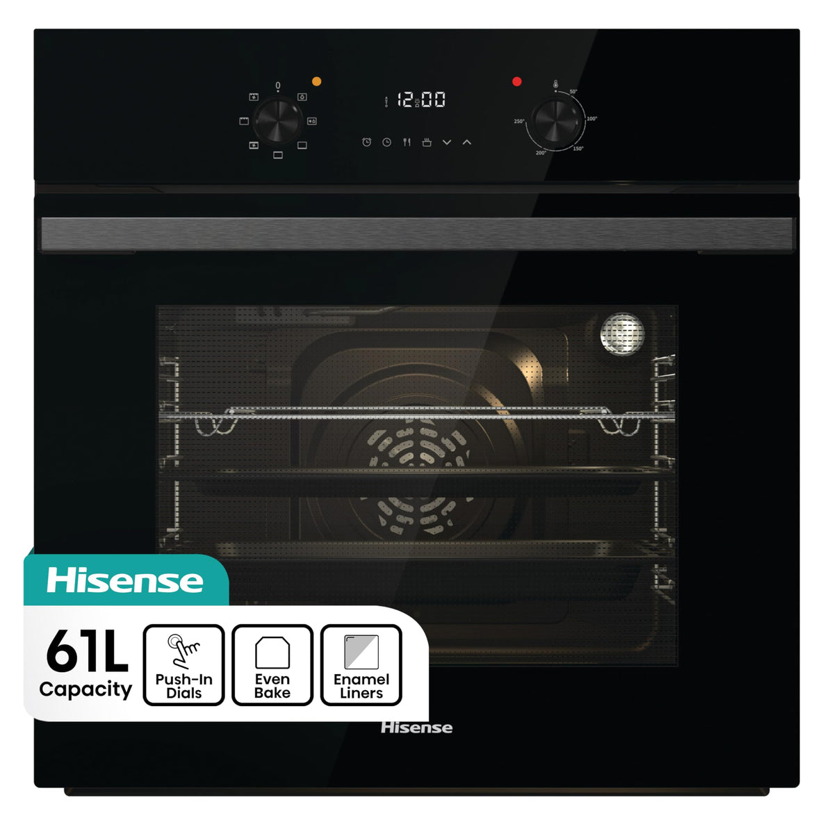 Hisense BI62020ABGUK - Built-in 60L Electric Single Oven - Black - 530x595x595 mm (DxWxH) - A Rated, Extra Large