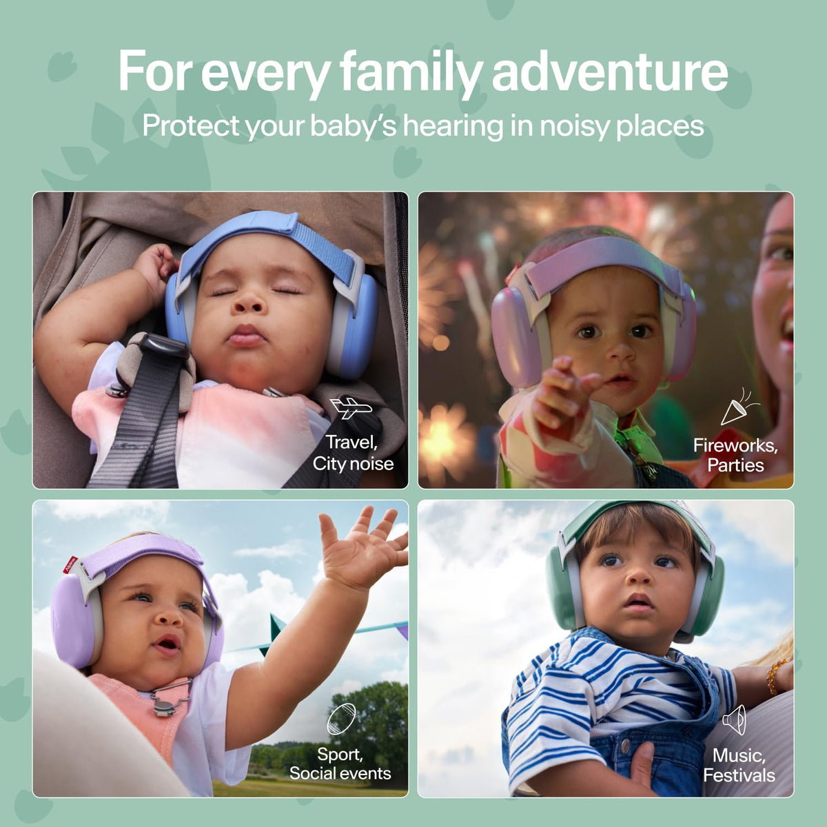 Alpine Muffy Baby Comfort Ear Defenders, Adjustable up to 48 months, Green