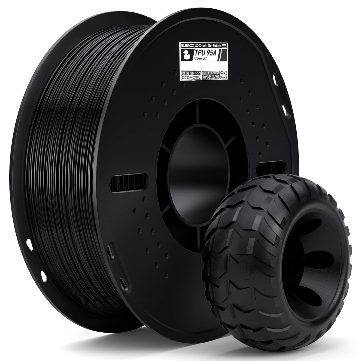 ELEGOO TPU Filament 1.75mm Grey 1KG, 95A Flexible Soft 3D Printing Filament 1KG Spool(2.2lbs) Fits for Most FDM 3D Printers