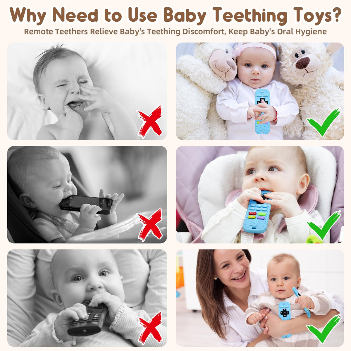 AiTuiTui Baby Teether for Teething Relief Baby Toys 0 3 6 9 12 Months, Sensory Silicone Remote Control Baby Teether Toy for Babies Newborn Infant Boy Girl Autism Toys for Baby Gifts