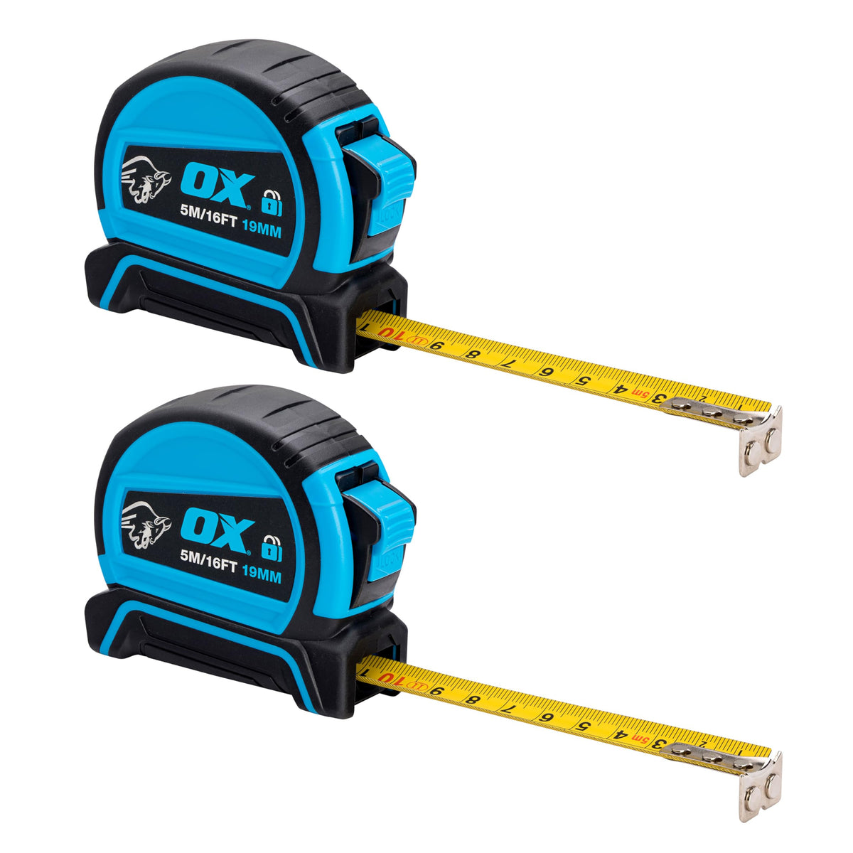 OX Pro Dual Auto Lock Tape Measure Twinpack - 8m, Magnetic End Hook