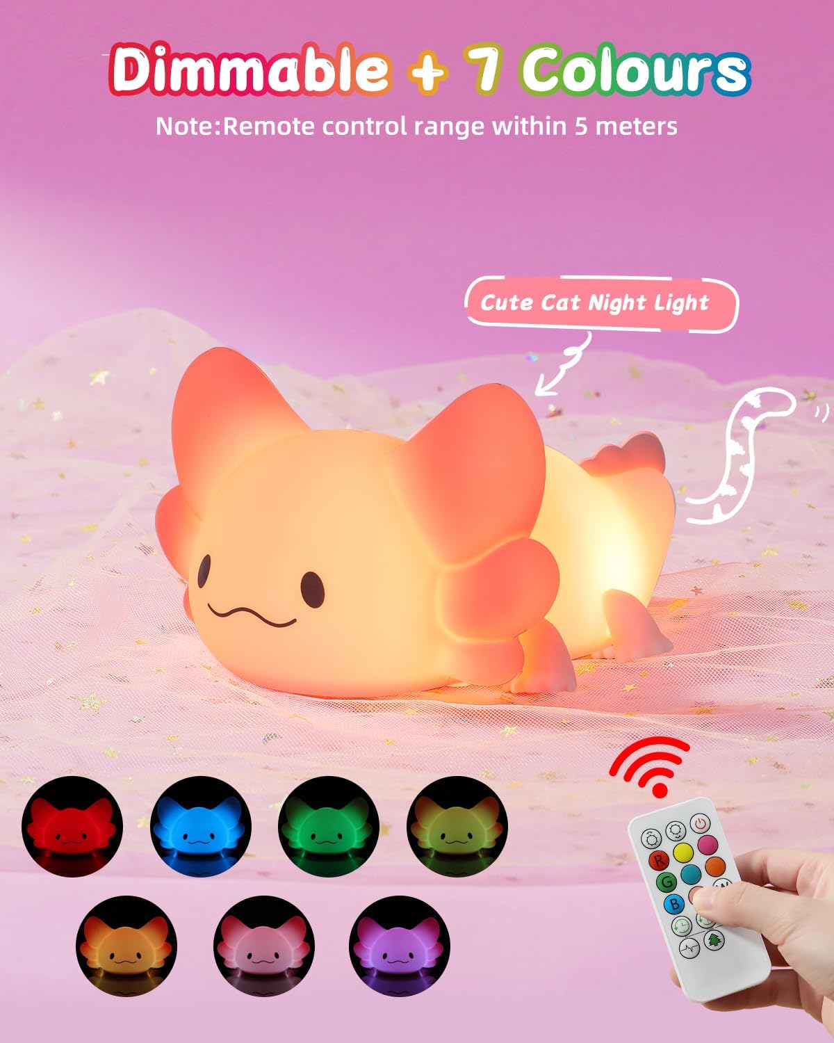 ZKLiLi Cat Night Light for Kids,Cute Night Lamp for Nursery,Squishy Silicone Touch Lights Portable, Gift for Birthday and Christmas for Kids Baby Children (Battery Cat)