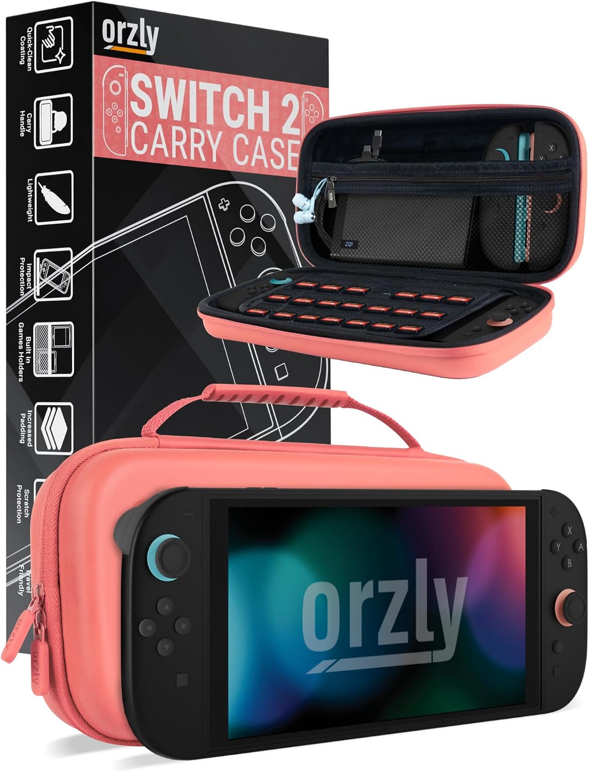 Orzly Carry Case for Nintendo Switch Lite Protective Hard Shell Portable Travel Carry Case with Storage for Accessories & Game Cartridges (Red & White)
