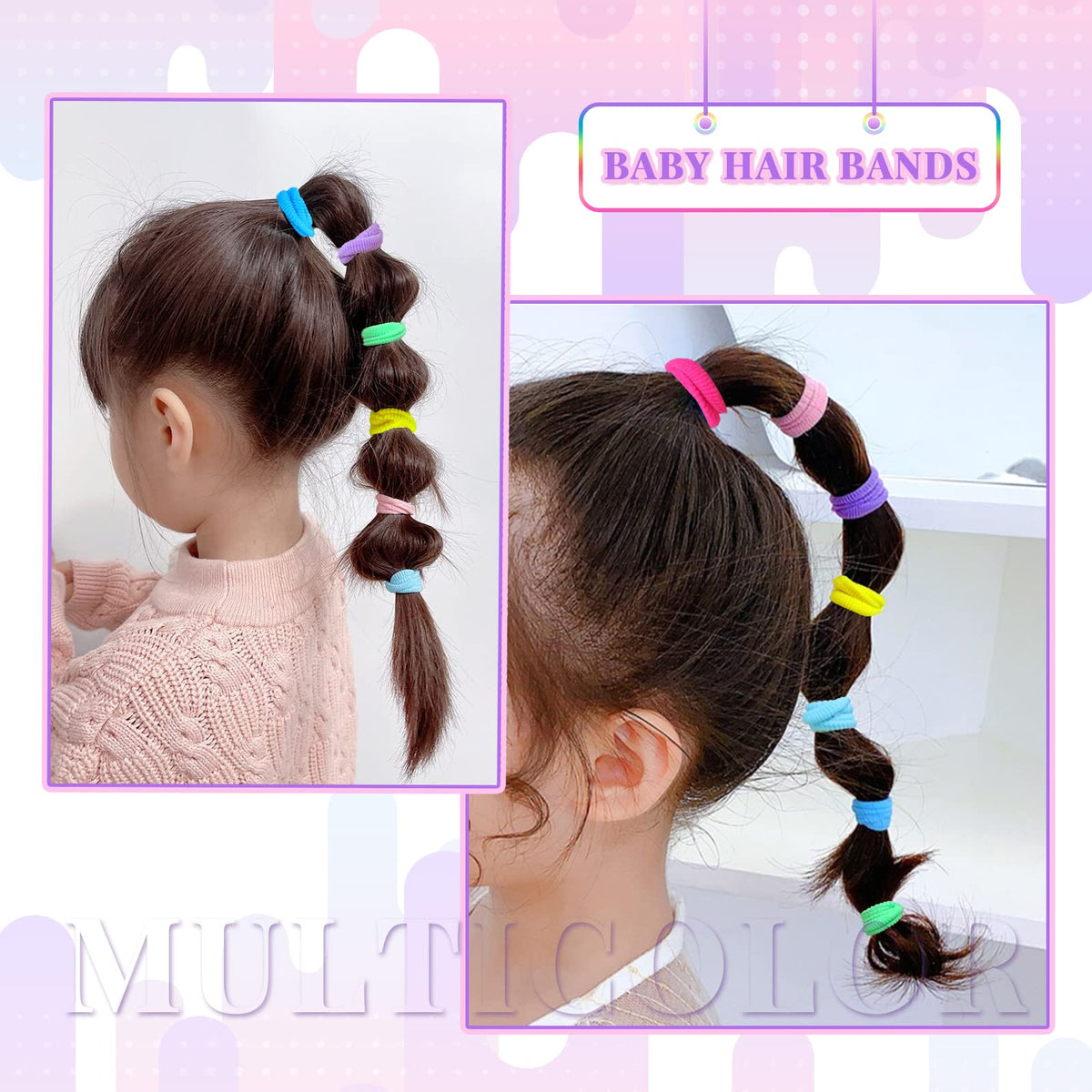 Hanyousheng 200 Pcs Baby Hair Bands, Multicolor Toddler Hair Bobbles, Baby Hair Bobbles, Toddler Hair Bands, Seamless Elastic HairBands, BabyHair Ties, for BabyGirls Kids Toddlers