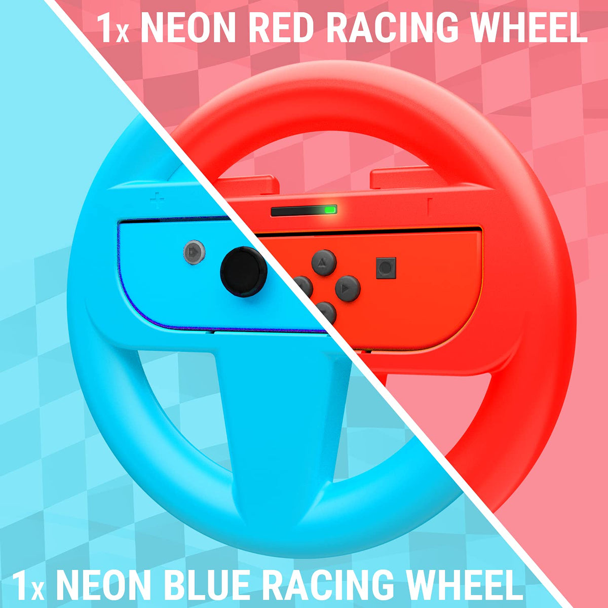 Orzly Racing Steering Wheels – Compatible with Switch 2 (2025 Console) – Party Pack of 4 Joy-Con Controller Attachments for Racing Games (2 Black, 1 Blue, 1 Red)