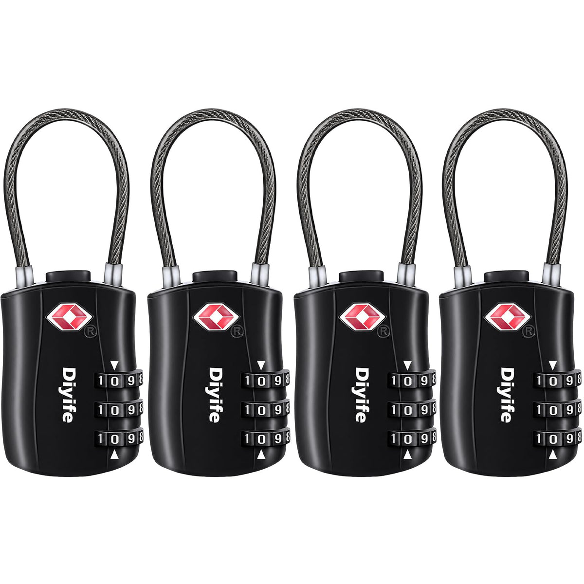 Diyife TSA Approved Luggage Locks with Flexible Steel Cable, Easy to Set up