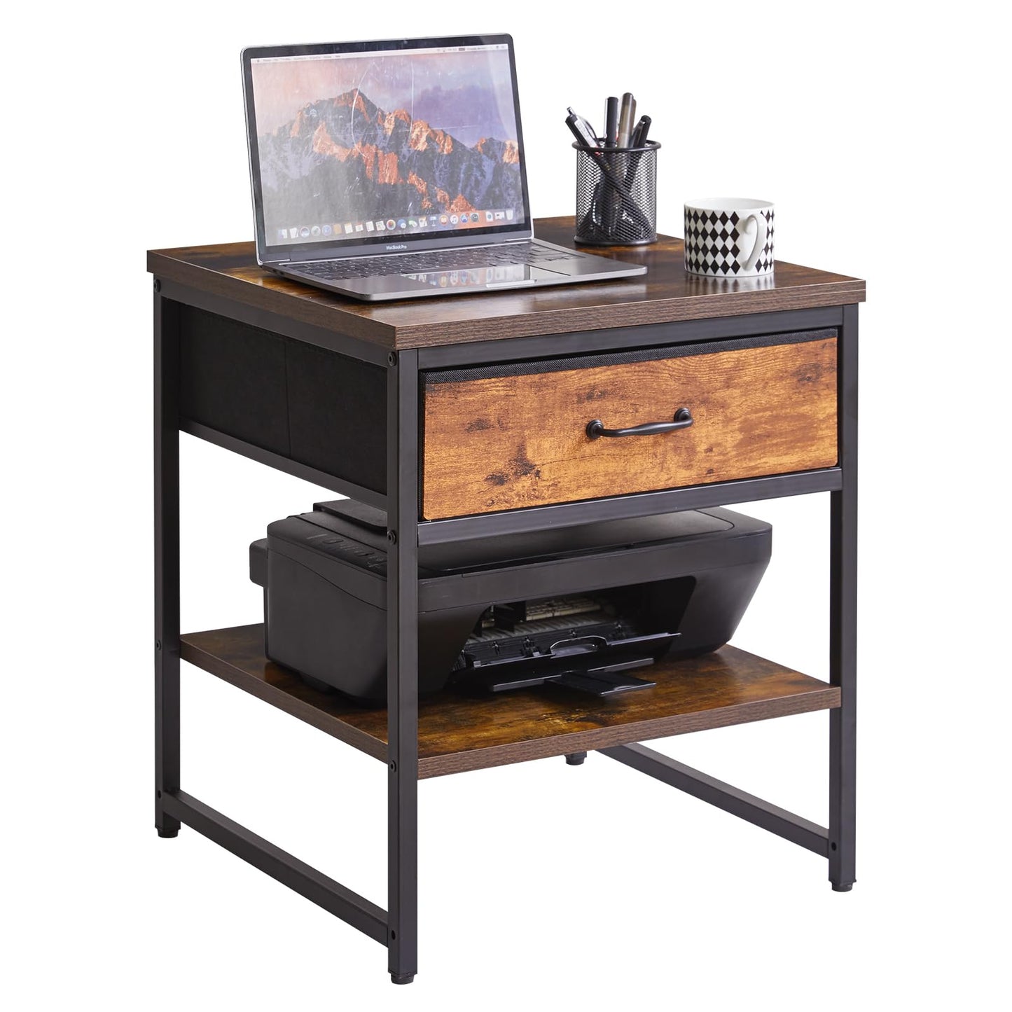 Aibiju Large Side Table for Living Room, Small Table Stand 20 Inch, Fridge Stand Printer Table with Fabric Drawer, Square Tea Coffee Table for Office, White YD-TM156W