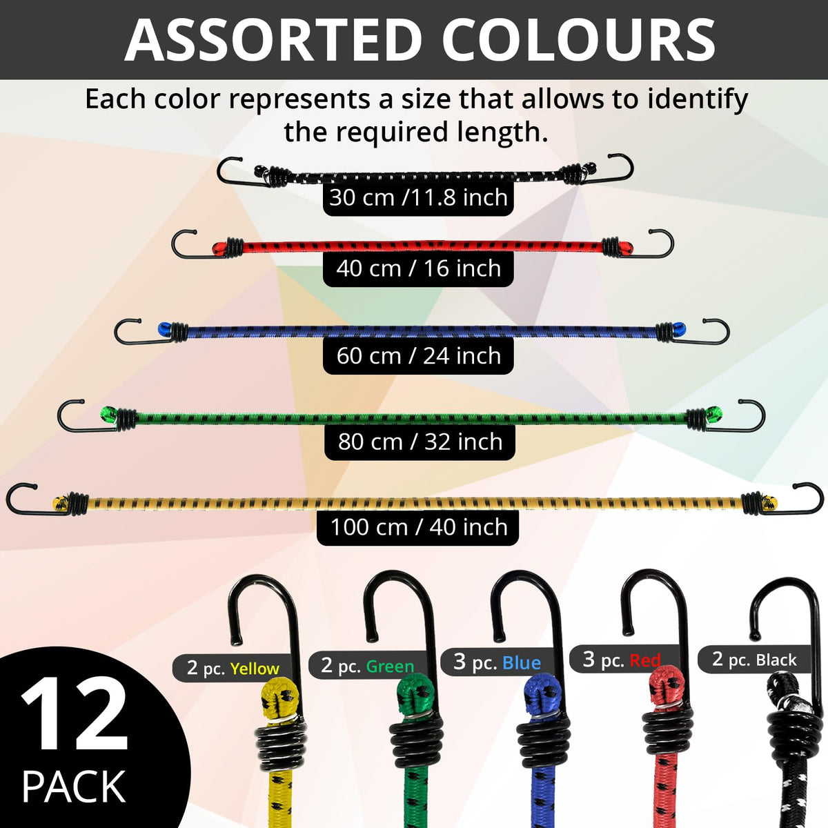 ANSIO Bungee Cords with Hooks 16” (40cm), Pack of 10 Bungee Straps - Red