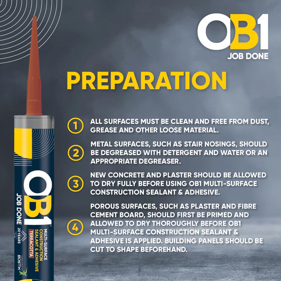OB1 Clear Multi-Surface Construction Sealant & Adhesive, 290ml 2in1 formula
