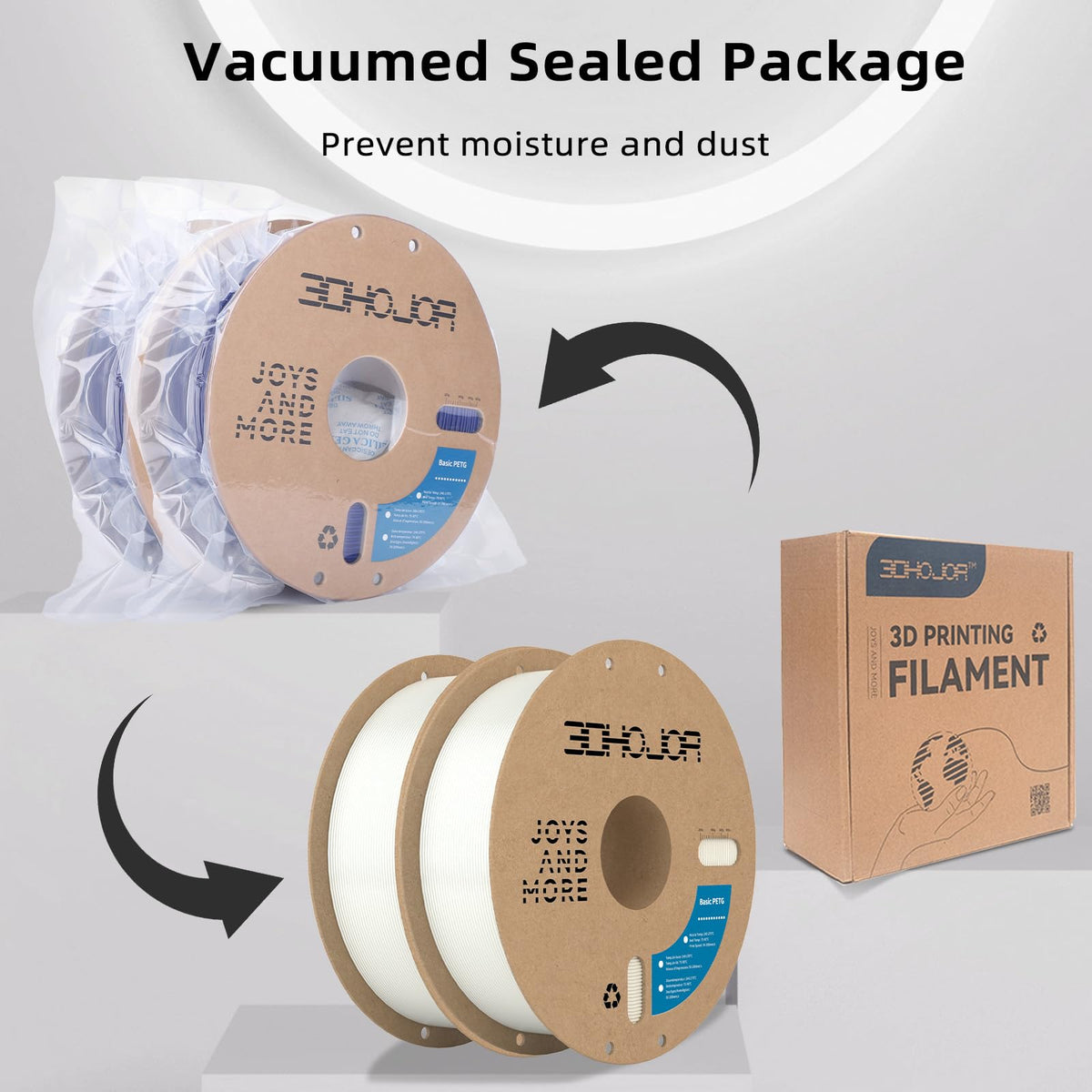 3DHoJor Basic PETG Filament 1.75mm 1kg*2 Bundle for 3D Printers-2Pack Black