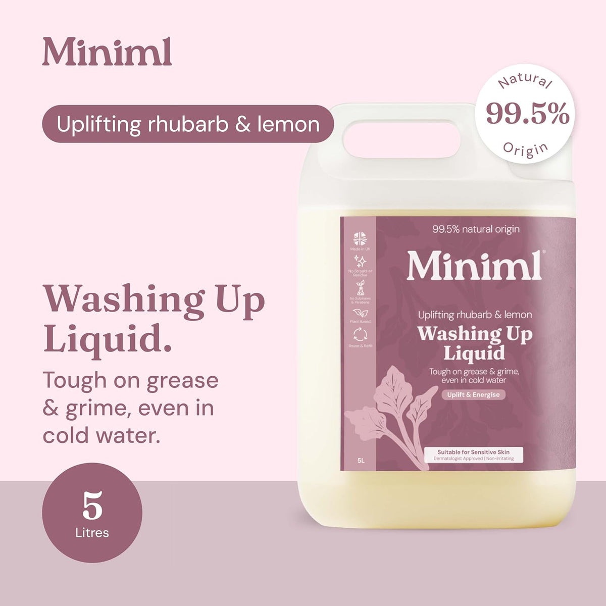 Miniml Eco Washing Up Liquid 5L Refill – Wild Rhubarb & Lemon
