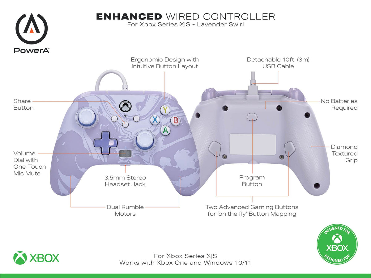 PowerA Enhanced Wired Controller for Xbox Series X|S, Wired Video Game Controller, Gamepad for Xbox X and S, Officially Licenced by Xbox, 2 Years Manufacturer Warranty - Purple Hex