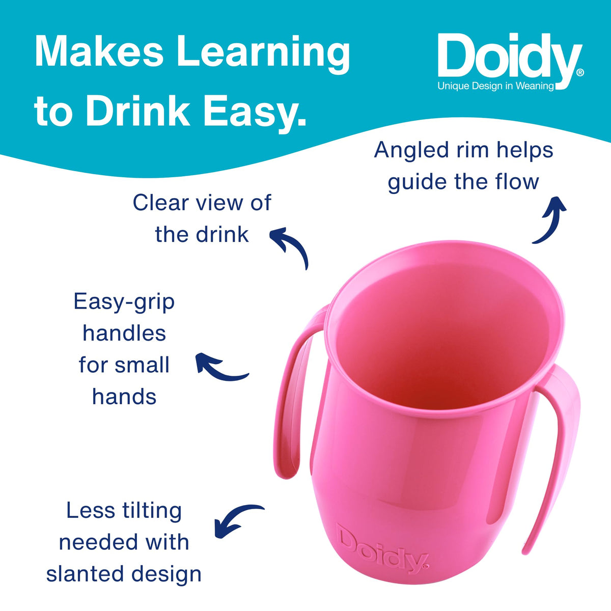 Doidy Cup, Open Cup for Training Baby 6 Months-3 Years, 200ml, Slanted Weaning Cup with Handles for Learning to Drink, BPA Free, 2 Pack (Orange)