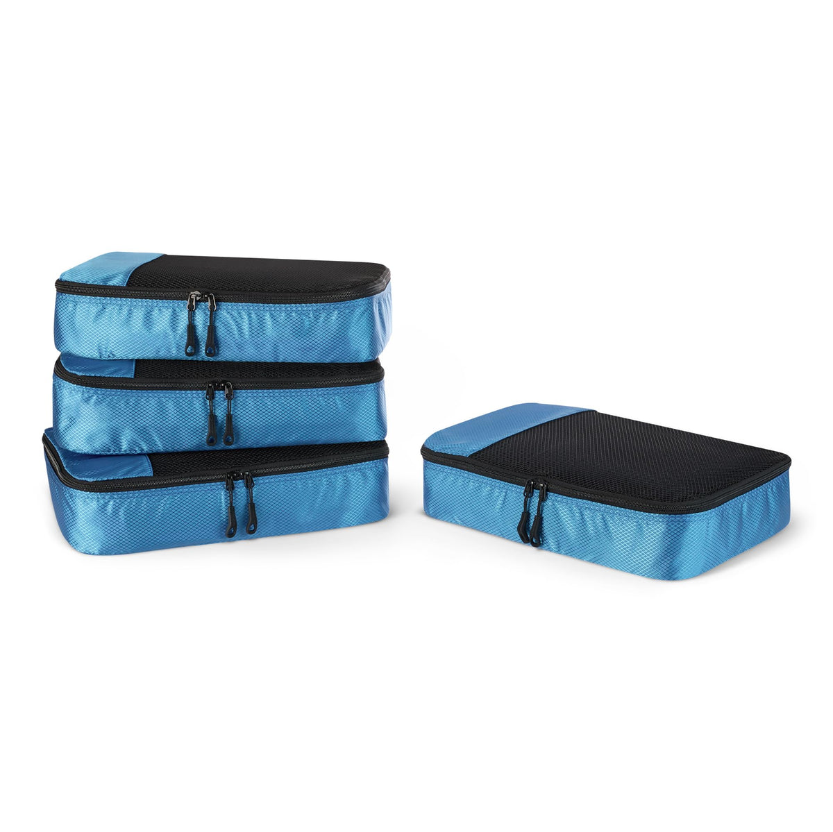 Amazon Essentials 4-Piece Packing Cubes Travel Accessories Set, Luggage Organiser with Double Zip, Mesh Top, 100% Polyester, Medium, Black (Previously Amazon Basics)