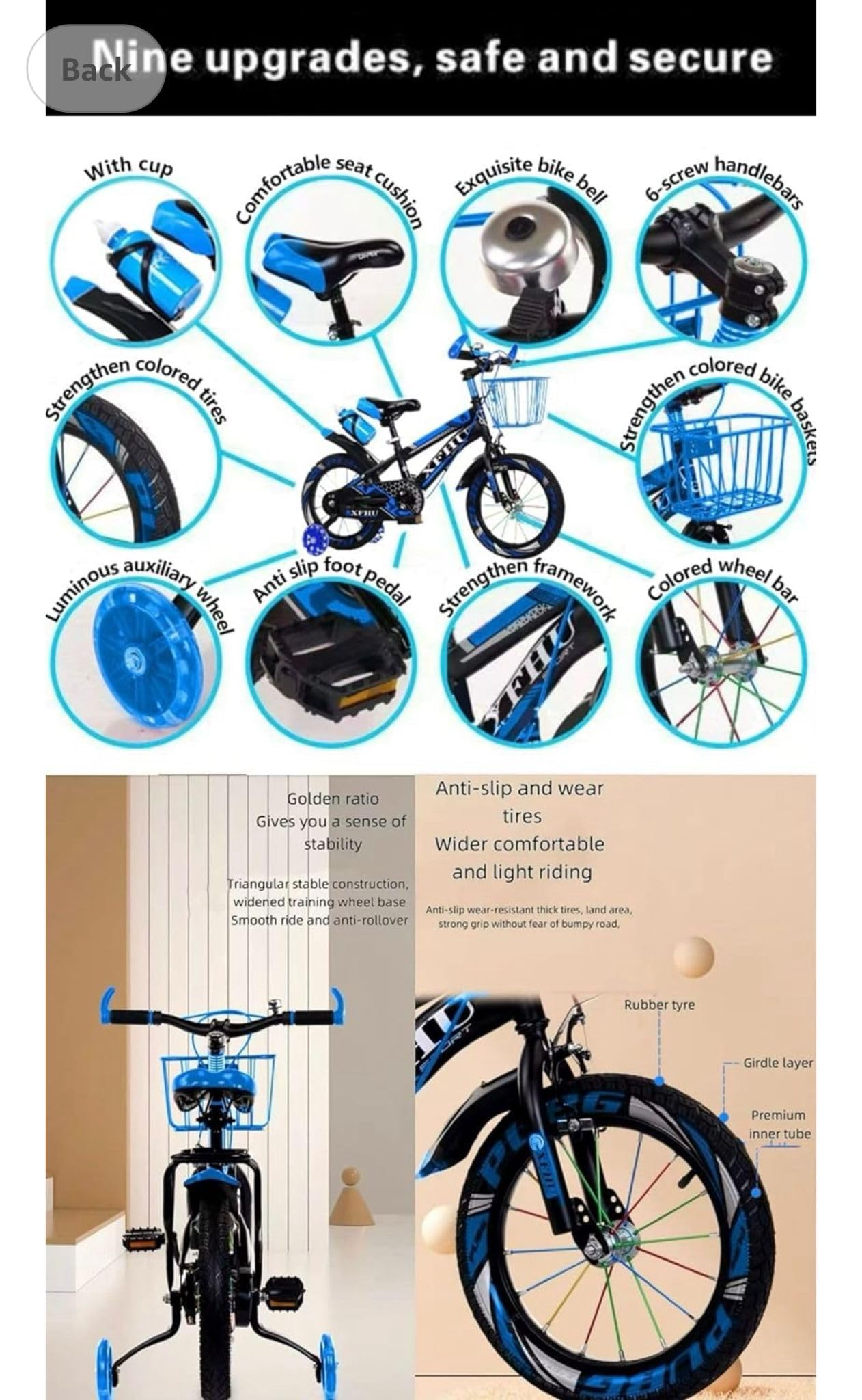 Kids Boys Bike 20" with Stabilisers, Basket, Bell & Water Bottle — Adjustable Seat & Handlebars