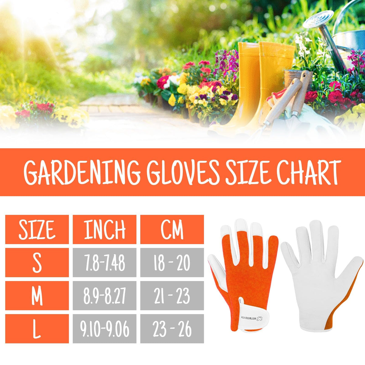 WESTWOOD FOX Ladies/Mens Leather Gardening Gloves Thorn Proof Rigger Garden work gloves, Safety Working Gloves, Premium Quality (Orange, S)