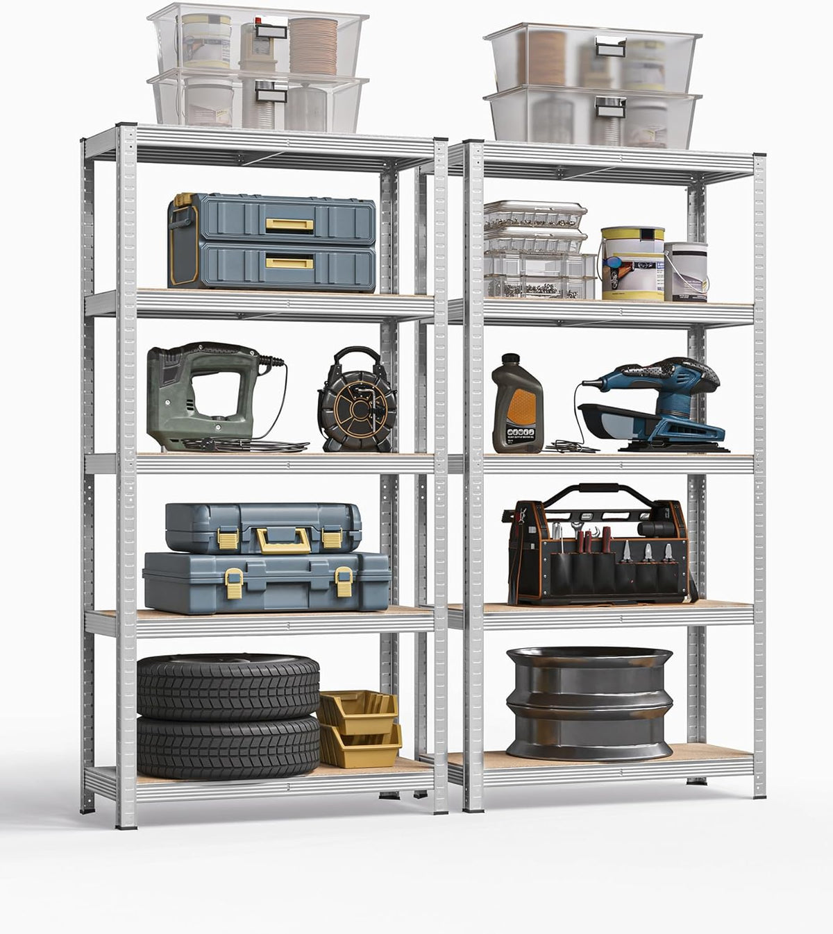 SONGMICS 5-Tier Heavy-Duty Shelving Units, Set of 2, Boltless Assembly