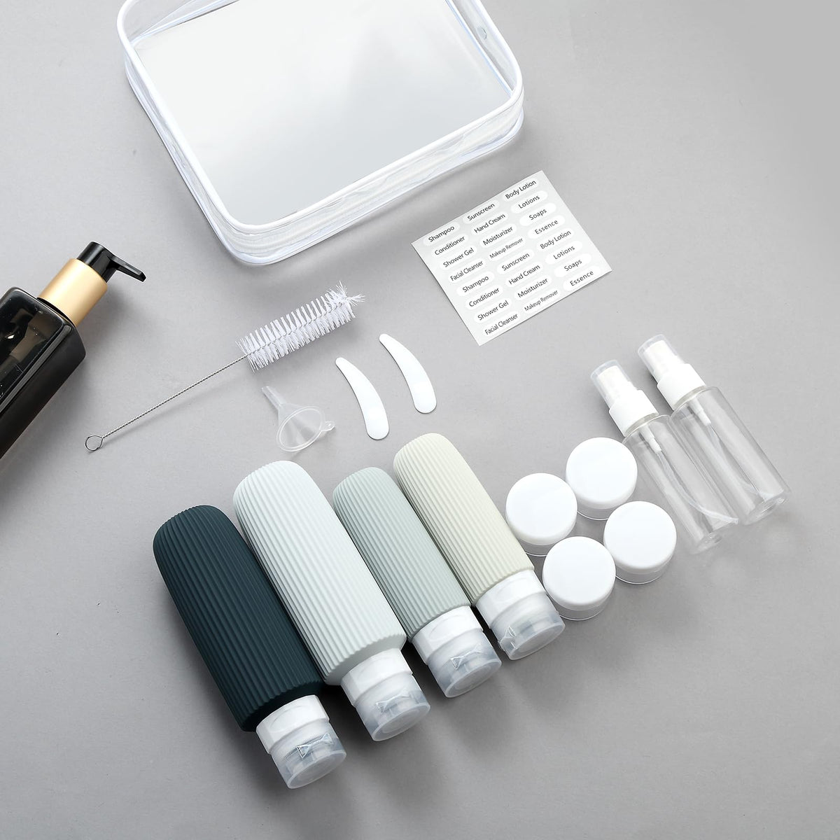 Mrsdry Travel Bottles for Toiletries, 16 Pack Silicone Travel Bottles Set, Leakproof Travel Size Toiletries, BPA Free Travels Containers for Toiletries, Traveler Accessories for Shampoo Conditioner