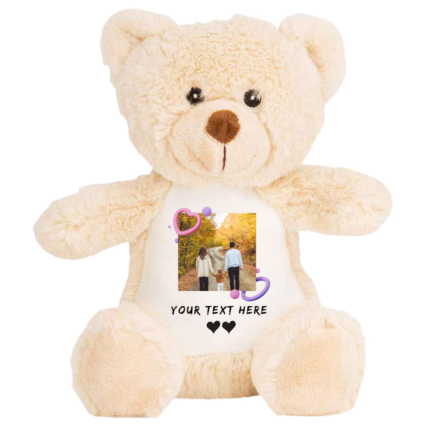 Personalized Teddy Bear with Photo and Text, Custom Plush Toy, Polyester, Memory Keepsake Soft Toy for Kids and Couples (Light Brown Teddy)