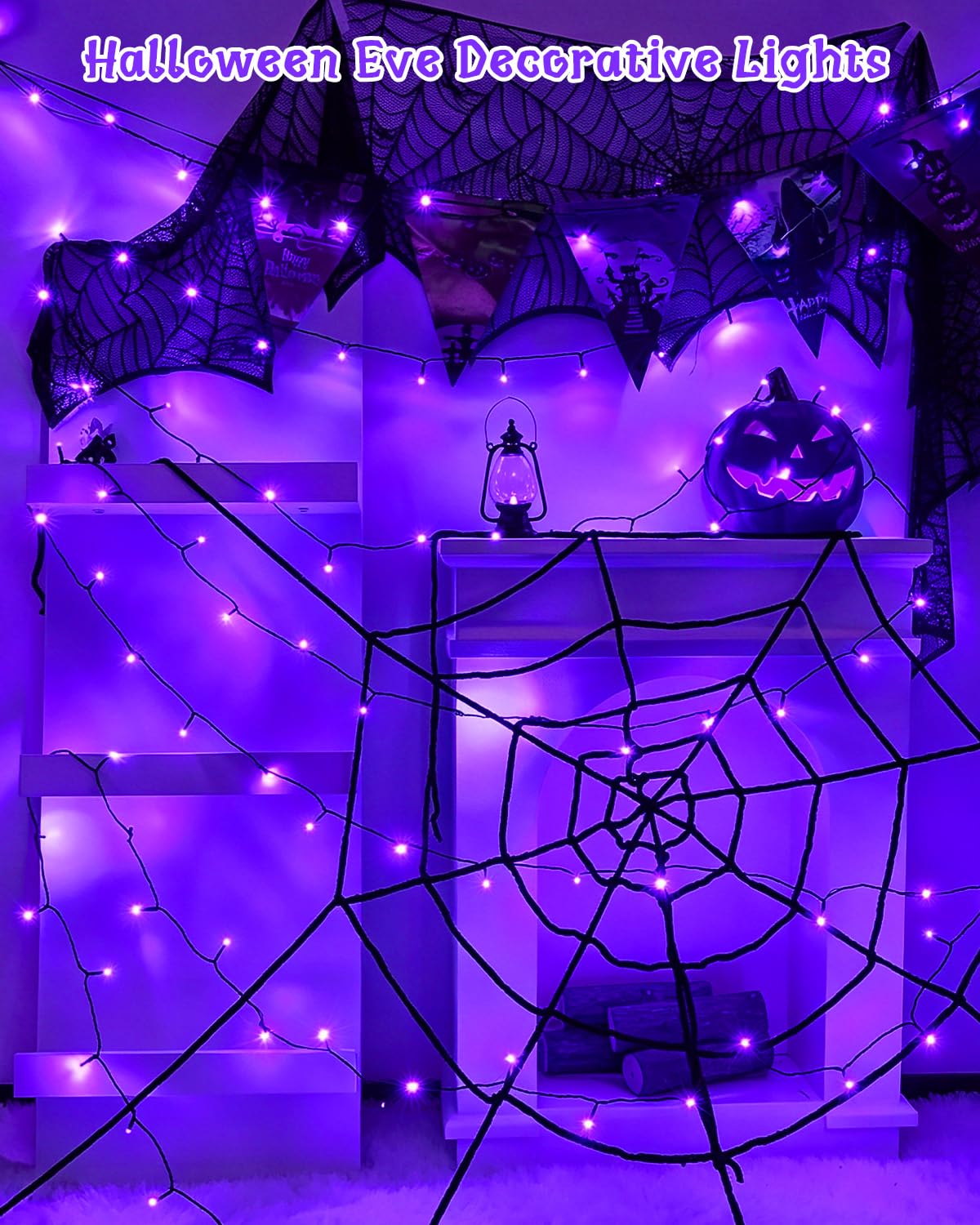 Dalugo Halloween Decoration Lights, 5M 50 LED Orange Purple White Fairy Lights with Timer, IP65 Waterproof Battery Powered Lights for Indoor Outdoor Autumn Halloween Decorations(Green Wire)
