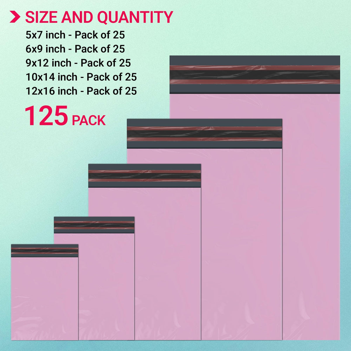 125 Mixed Grey Parcel Bags, Tamper-Proof Strong Postal Packaging Bags for Shipping, Mailing & Delivery, 5 Sizes Small to Large, 25 Each
