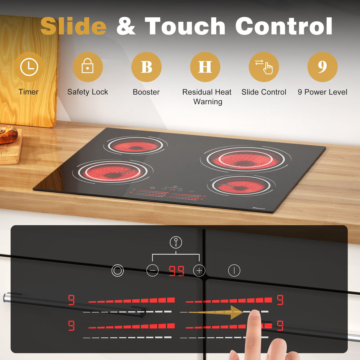 Double Ceramic Hob with Handle, Plug in 2 Ring Electric Hob