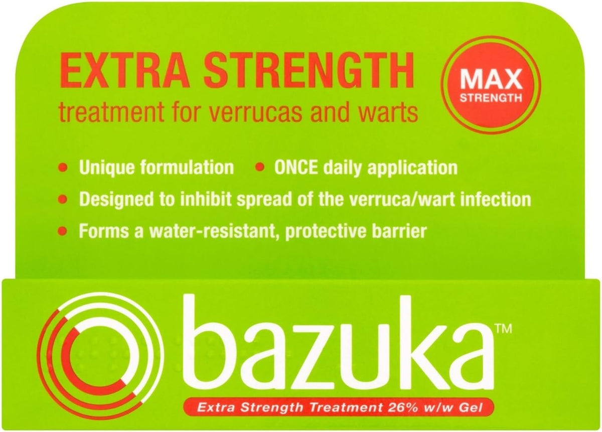 Bazuka Extra Strength Treatment Gel For Effective, Pain-Free Treatment and Removal of Verrucas and Warts. With Emery Board, 6g (Packaging may vary)