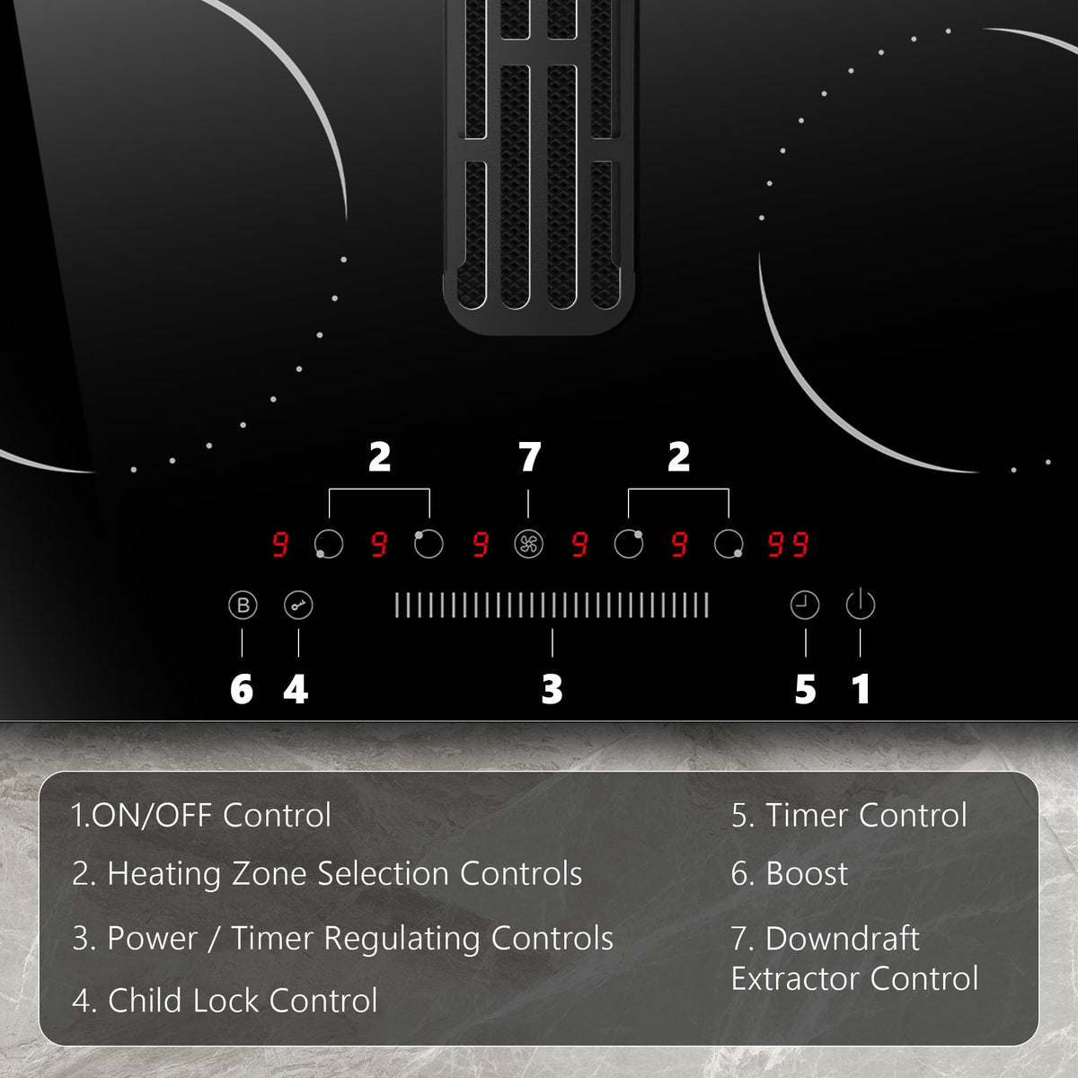 Hobsir Induction Hob with Flex Zone, Built-in Electric Hob 4 Burners 60 cm