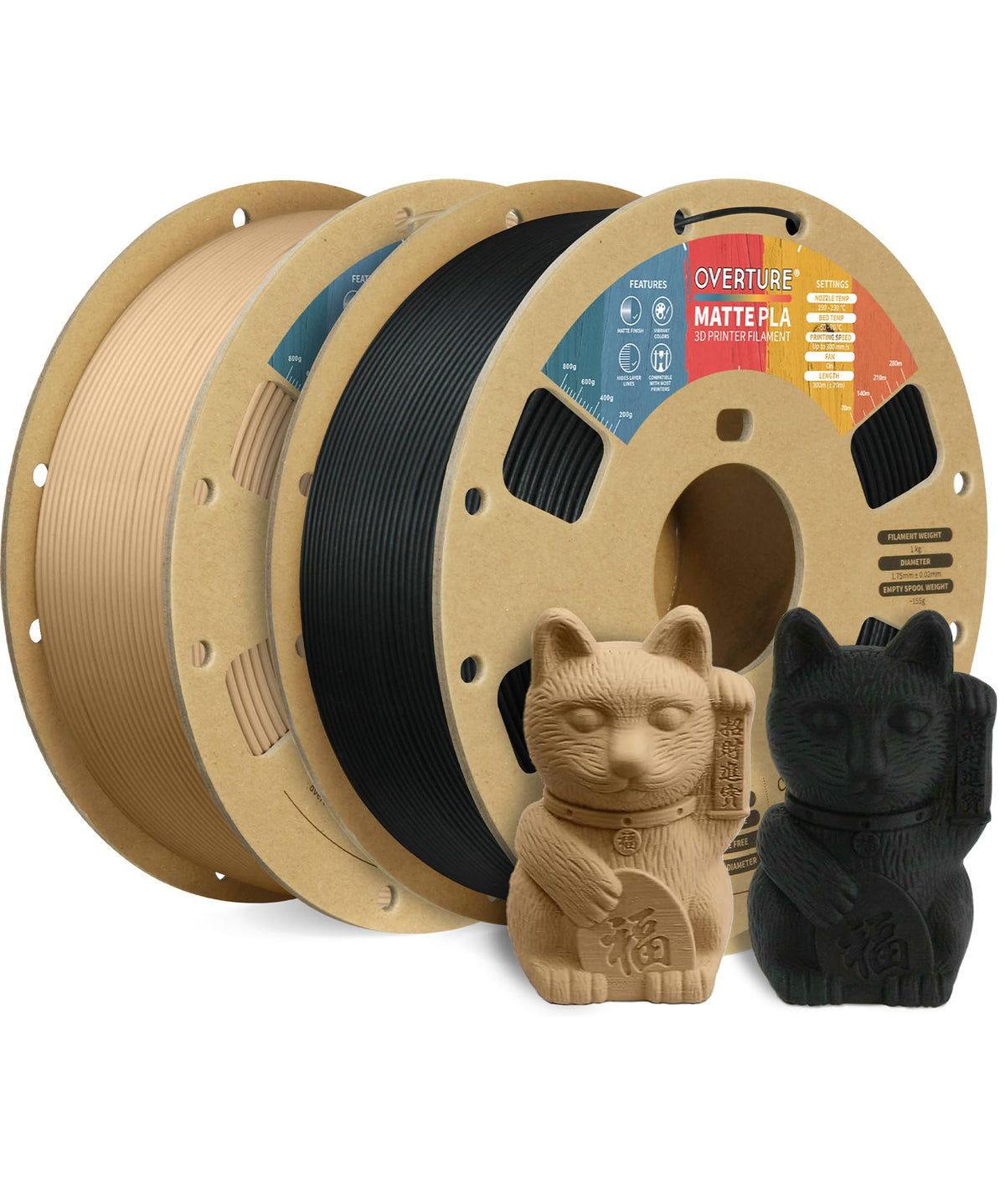 OVERTURE Matte PLA 3D Printer Filament 1.75mm, 1kg Light Brown